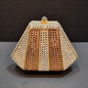 NWT Gorgeous Goldtone Clear/Gold Crystal & Rhinestone Encrusted Evening Bag